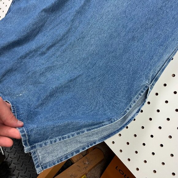 90s Denim Jean Dress Women's Medium Quilt Patchwork Stitched‎ USA Flag Red White - Picture 3 of 7